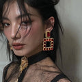 Alloy Vintage Rhinestone Geometric Square Stud Earrings Palace Style Statement Jewelry For Women view 3