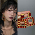 Alloy Vintage Rhinestone Geometric Square Stud Earrings Palace Style Statement Jewelry For Women view 1