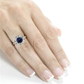 Silver Flower Halo Blue or Green Round CZ Cocktail Ring view 5