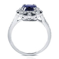 Silver Flower Halo Blue or Green Round CZ Cocktail Ring view 4
