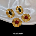 Alloy Enamel Round Oval Wrinkle Texture Stud Earrings European Court Style Women's Jewelry view 4