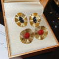 Alloy Enamel Round Oval Wrinkle Texture Stud Earrings European Court Style Women's Jewelry view 2