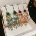 Ethnic Style Teardrop Crystal Tassel Drop Earrings With Silver Pins And Sparkling Rhinestones view 2