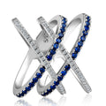 Silver-Tone Blue and Clear Crystal Crossover Ring Jewelry view 1