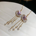 Alloy Rhinestone Oval Star Tassel Drop Earrings French Court Light Luxury Ear Hooks view 4