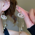 Alloy Rhinestone Oval Star Tassel Drop Earrings French Court Light Luxury Ear Hooks view 1