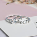 Round Solitaire And Three-Stone Band Two-Ring Set In Silver Tone view 3