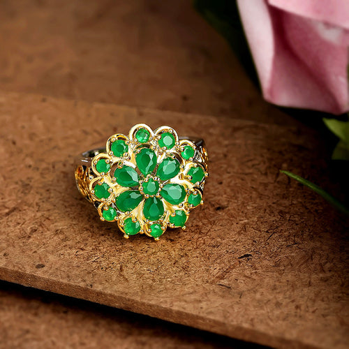 silver-tone green floral cluster ring shown from a side angle
