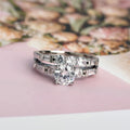 Round Solitaire And Three-Stone Band Two-Ring Set In Silver Tone view 2