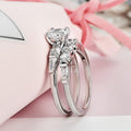 Round Solitaire And Three-Stone Band Two-Ring Set In Silver Tone view 5