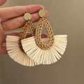 Vintage Ethnic Alloy Wood Bead Rattan Teardrop Pendant Drop Earrings For Women view 2
