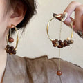 Vintage Ethnic Alloy Wood Bead Rattan Teardrop Pendant Drop Earrings For Women view 3