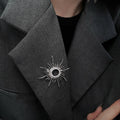 18K Gold Plated Copper Zircon Round Sun Brooch Vintage Geometric Fashion Pin For Women view 2
