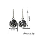 Women Vintage Forest Style Rose Flower Drop Earrings, Antique Silver Elegant Fresh Lady Accessories view 4