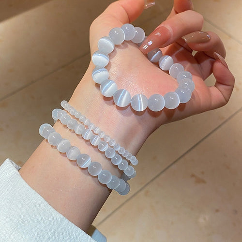 Geometric Round Cat Eye Stone Beaded Bangle For Girls Minimalist Preppy Daily Jewelry