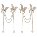 Diamond-Studded Asymmetrical Butterfly Tassel Alloy Clip-on Earrings, Luxury Geometric Statement For Non-Pierced Ears view 5