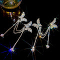 Diamond-Studded Asymmetrical Butterfly Tassel Alloy Clip-on Earrings, Luxury Geometric Statement For Non-Pierced Ears view 2