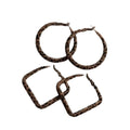 Vintage Fabric Leopard Print Geometric Round Diamond Pendant Hoop Earrings For Women view 5