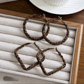 Vintage Fabric Leopard Print Geometric Round Diamond Pendant Hoop Earrings For Women view 3