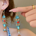Vintage Ethnic Alloy Enamel Koi Fish Tassel C Shape Hoop Earrings With Silver Pins view 3