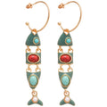 Vintage Ethnic Alloy Enamel Koi Fish Tassel C Shape Hoop Earrings With Silver Pins view 5