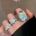 Shell Beaded Geometric Open Ring With Round Oval Stone Accent Vacation Style Index Jewelry view 1