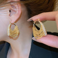 18K Gold Plated Copper Zircon Chain Circle Triangle Court Style Earrings For Women view 4