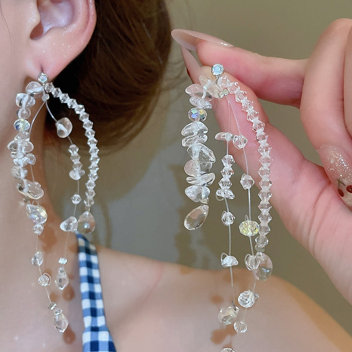 Colorful Glass Disc Beaded Tassel Stud Earrings Geometric Vacation Style Fashion Jewelry