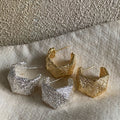 European American Style Metal Geometric C Shaped Crinkle Stud Earrings With Silver Posts view 2