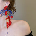 Resin Geometric Round Knotted Tassel Drop Earrings Retro Ethnic Style Silver Needle view 3