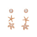 Faux Pearl Starfish Stud Earrings With Silver Pins, Enamel Round Beach Vacation Style view 5