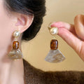 Vintage Resin Geometric Round Diamond Stud Earrings With Silver Needle Posts Maillard Style For Women view 3