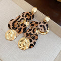 PU Leather Leopard Print Round Pleated Tassel Drop Earrings For Women Geometric Statement Style view 4