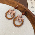 Vintage Ethnic Alloy Wood Bead Butterfly Flower Geometric Round Pendant Drop Earrings view 4