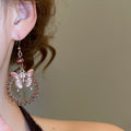 Vintage Ethnic Alloy Wood Bead Butterfly Flower Geometric Round Pendant Drop Earrings view 3