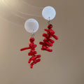 Vintage Resin Shell Round Bow Tassel Drop Earrings With Silver Needle Geometric Design view 4