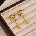 Vintage Gold Silver Alloy Sunburst Tassel Drop Stud Earrings For Women Elegant Niche Luxury Earrings view 3