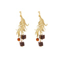Vintage Luxury Gold Alloy Feather Leaf Dangle With Brown Square Crystal Bead Tassel Earrings view 5