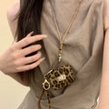 Light Luxury Leather Leopard Print Geometric Detachable Bag Pendant Sweater Necklace For Women view 4
