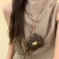 Light Luxury Leather Leopard Print Geometric Detachable Bag Pendant Sweater Necklace For Women view 3