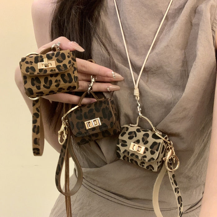Light Luxury Leather Leopard Print Geometric Detachable Bag Pendant Sweater Necklace For Women