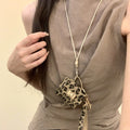 Light Luxury Leather Leopard Print Geometric Detachable Bag Pendant Sweater Necklace For Women view 2