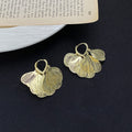 Elegant Vintage French Ginkgo Leaf Petal Hollow Alloy Heart Huggie Hoop Drop Statement Earrings view 4