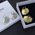 Elegant Vintage French Ginkgo Leaf Petal Hollow Alloy Heart Huggie Hoop Drop Statement Earrings view 1