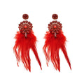 Vintage Ethnic Feather Tassel Earrings With Rhinestone Geometric Round Square Stud Design view 5