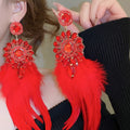 Vintage Ethnic Feather Tassel Earrings With Rhinestone Geometric Round Square Stud Design view 4