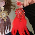 Vintage Ethnic Feather Tassel Earrings With Rhinestone Geometric Round Square Stud Design view 2