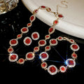 Light Luxury Alloy Round Geometric Rhinestone Stud Earrings Collarbone Necklace Jewelry Set view 4