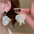 Elegant Zircon Pearl Petal Tassel Drop Earrings With Silver Pins Floral Geometric Design view 3