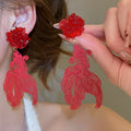 New Chinese Style Resin Flower Hollow Koi Pendant Drop Earrings With Silver Needles view 3